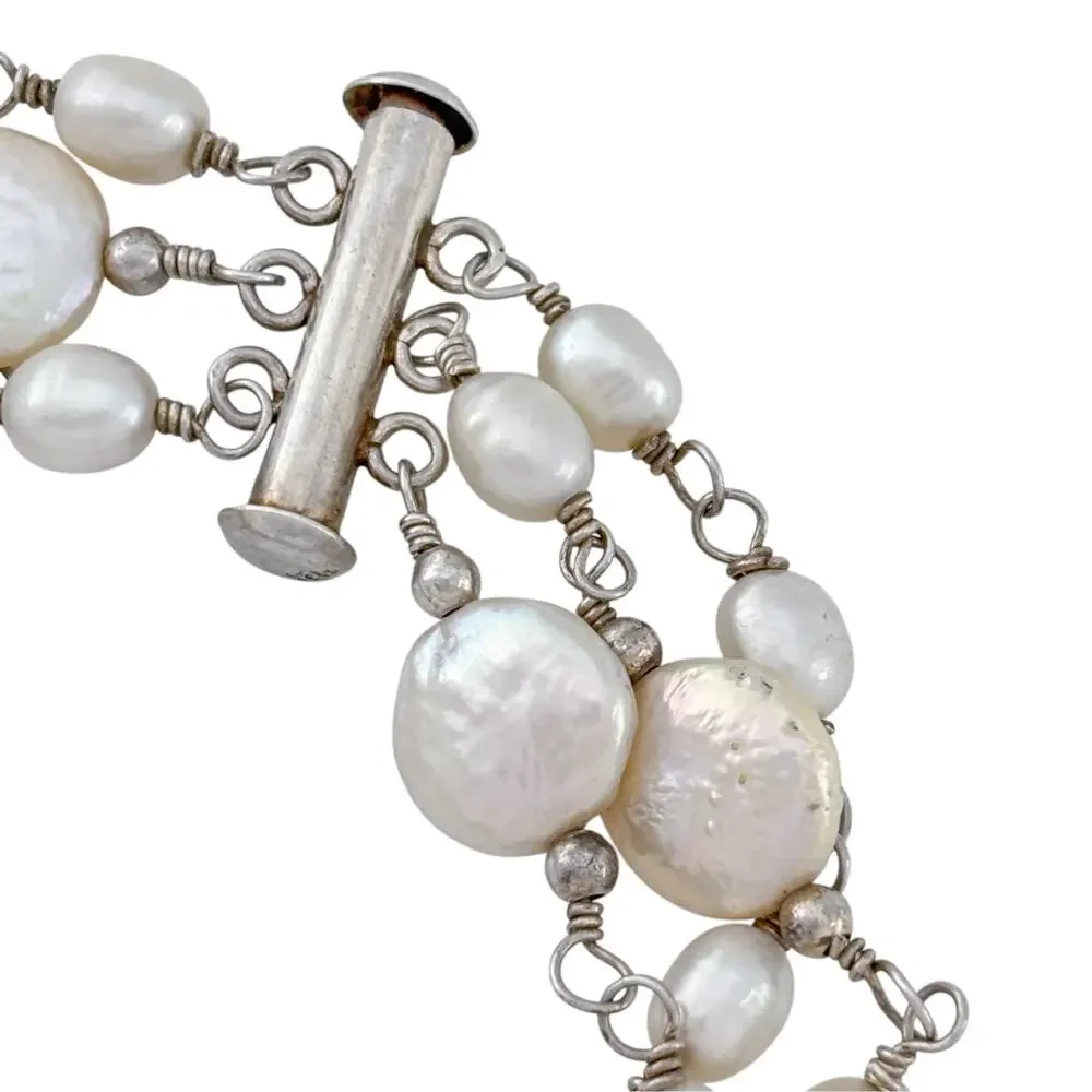 Vintage Sterling Silver 925 Freshwater Pearl Bracelet 7